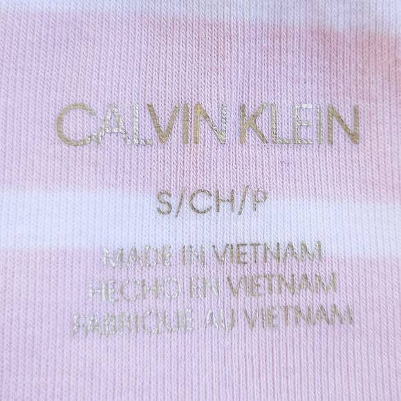 Calvin Klein Stripe Short Sleeve Top Pink White Stripe Small Vneck, Gold Buttons - Picture 5 of 6